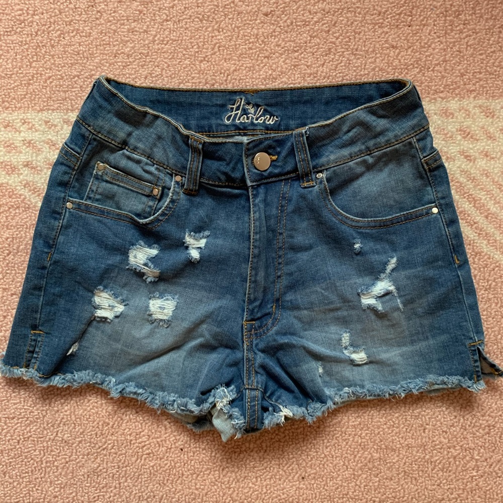 Harlow women’s 27 distressed high rise shorts